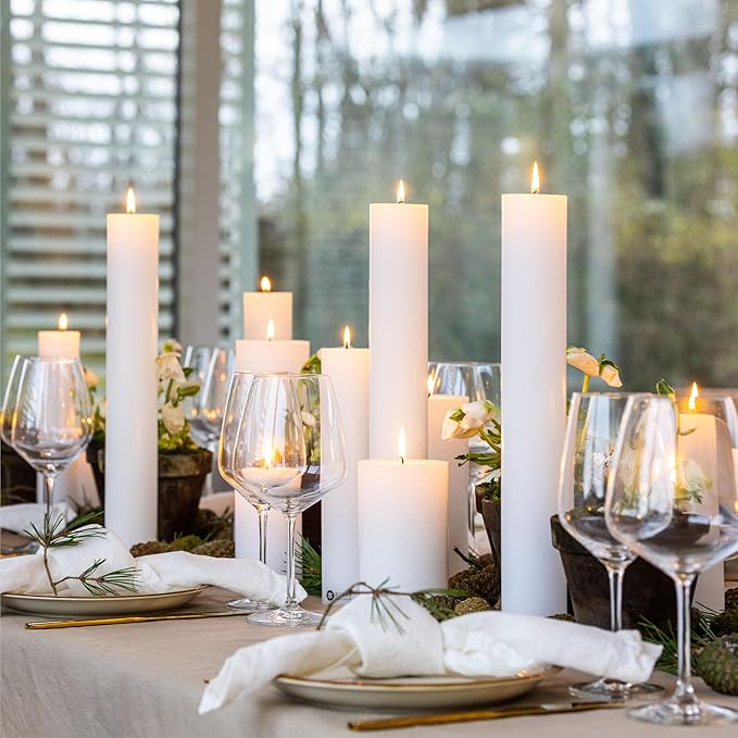 White Pillar Candles, Handmade in Europe, 4 Pack – RSPO Certified, Dripless & Smokeless Velas, Long Burning Candles 70 Hours per Large Candle, Unscented Candle Set (4 pcs, Ø 2.8 in x H 4.7 in, White)