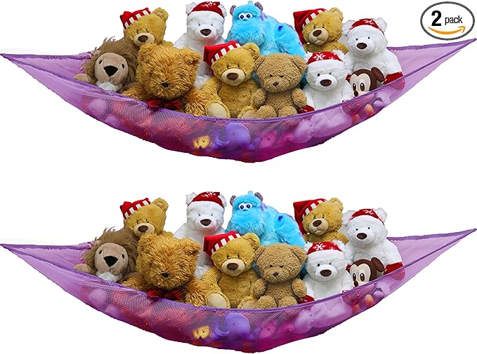 Simple Houseware 2 Pack Stuffed Animal Toy Hammock Net, Corner Wall Storage for Kids Room, Purple