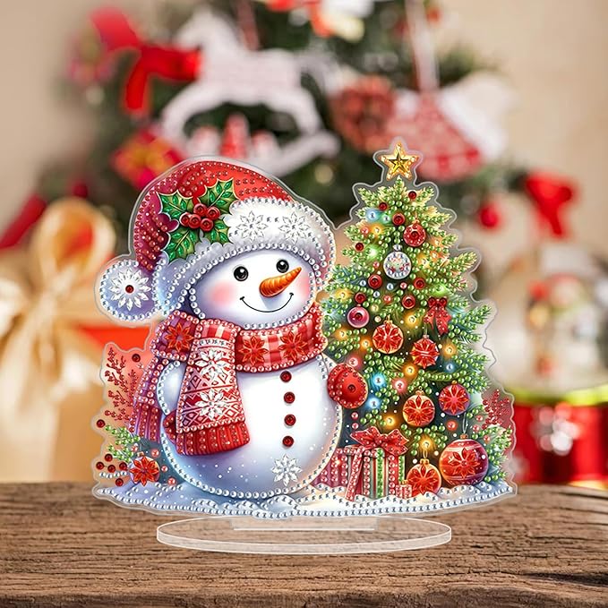 ZeeLionArt Tabletop Diamond Art Painting Kit for Adult,Christmas Snowman DIY Special Shaped Rhinestone Desk Placement Ornament,Home Stand Up Gem Painting Craft Kit,Gift,Double Sided.