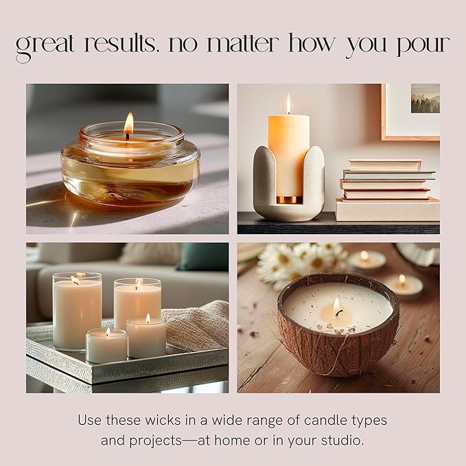 6" Eco Candle Making Wicks, Self-Trimming Design, Coreless Cotton Wicks for Candle Making, Ideal for DIY, Ideal for Low Melt-Point Waxes, Size ECO-1, Pack of 100
