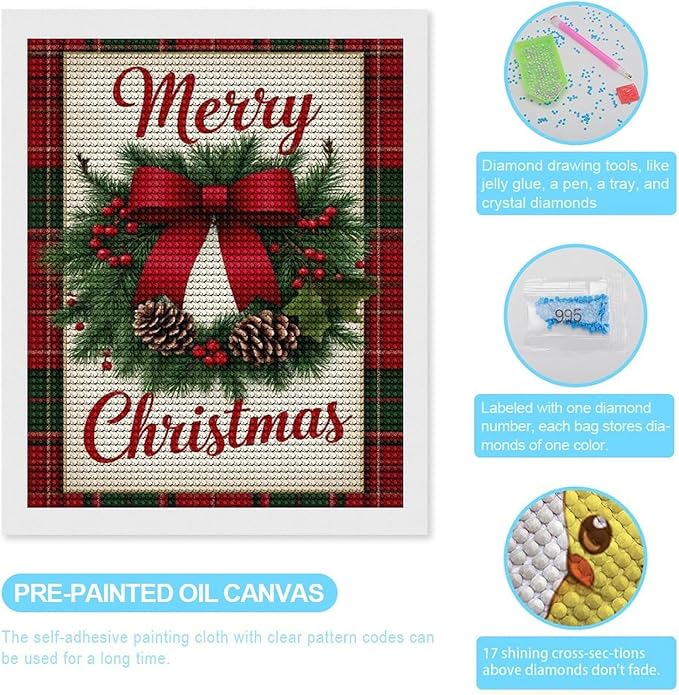 AIVKIEJK Diamond Painting Kits for Adults - Merry Christmas Red Bow & Pine Cones Painting DIY 5D Full Drill Diamond Dots Paintings with Diamonds Gem Art and Crafts Home Decor 16"x20"