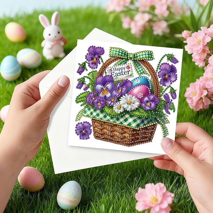 DoxQcs 5D Diamond Art Painting Greeting Cards Kit, DIY Cards for Blessings Congratulations Gifts, Greeting Card Set for Birthday Thanksgiving Day Christmas Halloween-Flower Baskets