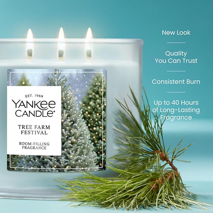 Yankee Candle Tree Farm Festival, Scented Candle, 14.5oz 3-Wick Candle Jar with up to 40 Hours Burn Time