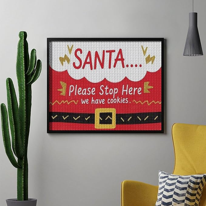 AIVKIEJK Diamond Painting Kits for Adults - Christmas Santa 'Please Stop Here' Painting DIY 5D Full Drill Diamond Dots Paintings with Diamonds Gem Art and Crafts Home Decor 16"x20"