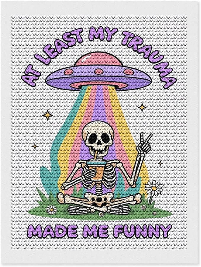 KIVJMSIDJA Skull Skeleton “At Least My Trauma Made Me Funny” Diamond Art Kits for Adults for Beginners, 5D Full Diamond Art Paint 12"x16"