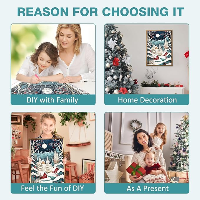 MEIYUDA Christmas Diamond Painting Kits for Adults, 5D Abstract Christmas Tree Diamond Art Kits for Beginners, DIY Gem Art Crystal Painting for Home Wall Decor and Present 12x16inch