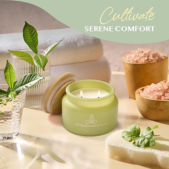 Calming | 2-Wick Scented Candles for Home | Eucalyptus, Lavender, & Camomile | Natural Non Toxic Soy Candles with Essential Oils | 50 H Long Burning | Aromatherapy Candle Jar with Lid - 9.5oz