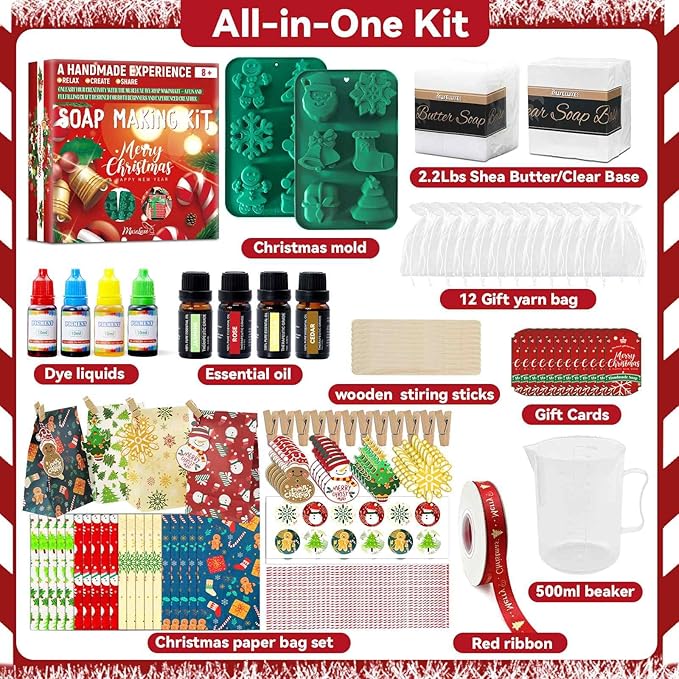 MuseLuxe Soap Making Kit for Adults - Christmas Soap Making Supplies with Melt and Pour - Base, Silicone Molds, Colorant,Fragrances,Gifts Packaging,DIY Holiday Craft Set for Beginners