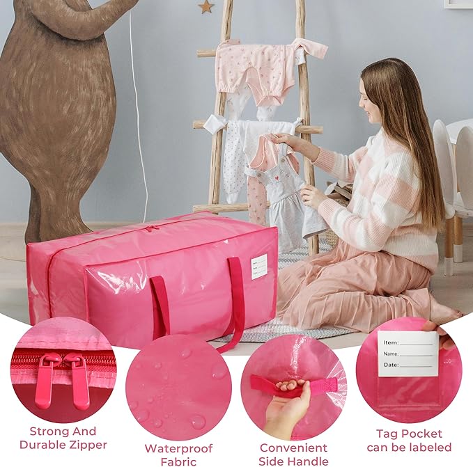 VTSVTS 8 Pack Extra Heavy Duty Large Moving Bags with Comfortable Handle & Strong Zipper,Storage Totes for Space Saving Moving Storage College Supplies Alternative to Moving Box,Pink