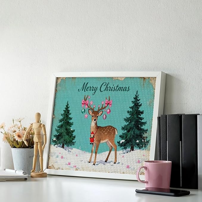 AIVKIEJK Diamond Painting Kits for Adults - Merry Pink Christmas Santa Deer & Tree Painting DIY 5D Full Drill Diamond Dots Paintings with Diamonds Gem Art and Crafts Home Decor 16"x20"