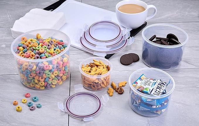 Set of 4 Round Nesting Food Storage Containers - Reusable, BPA Free Plastic, Snap Lock Lids With a Leakproof Silicone Seal. Great for Snacks, Soup, Fruit, Salad and Food Storage