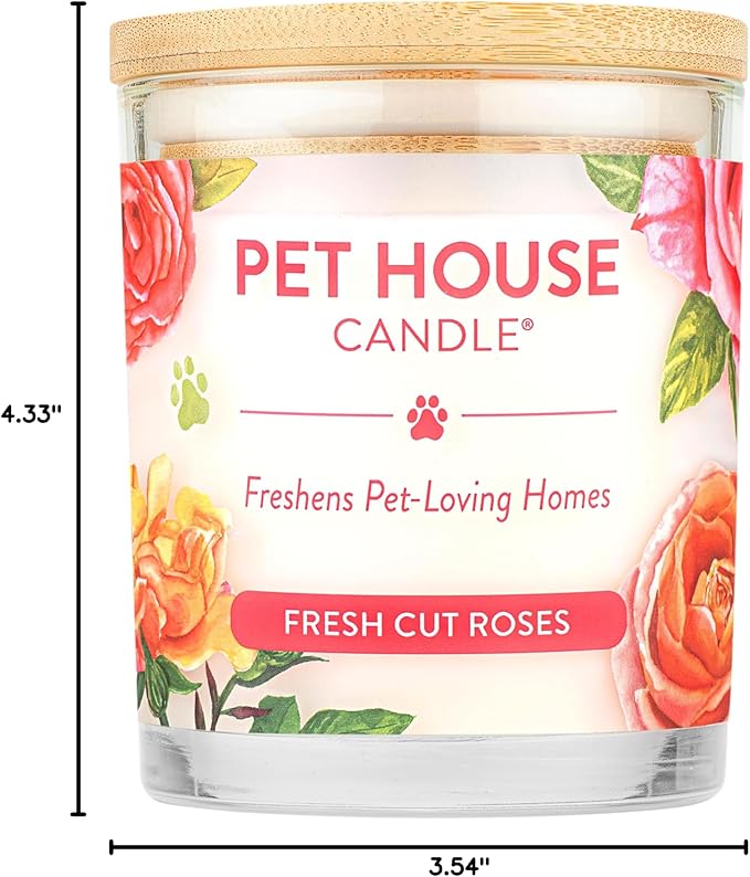 Pet House Candles, Clean Long-Burning, Scented Pet Friendly Candles, Plant-Based, 60 Hour Burn Time - Fresh Cut Roses, 9 oz