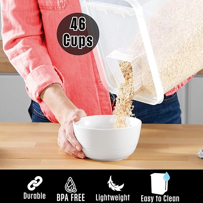 Buddeez Airtight Storage Dispenser - Easy Pour Spout for Cereal and Dry Food - BPA Free 46 Cup White/Clear