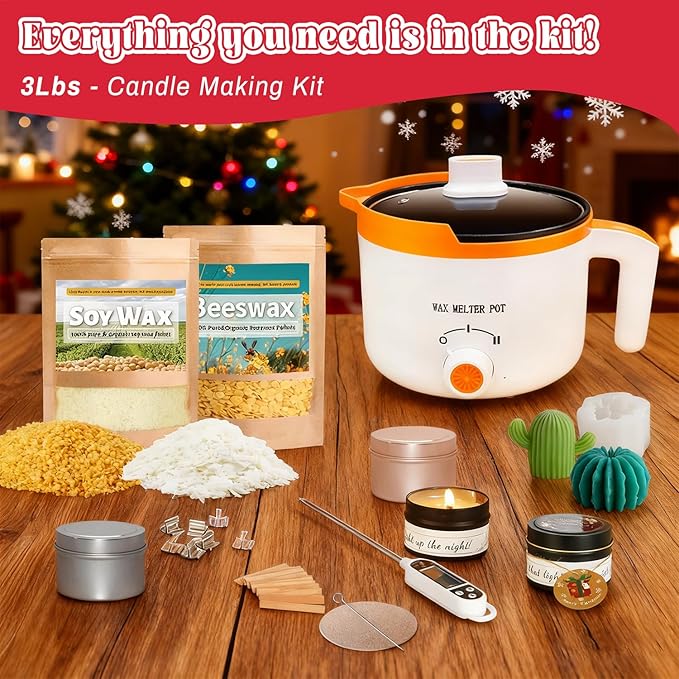 Ksedcon Complete Scented Candle Making Kit for Adults Includes 2lb Soy Wax, 1lb Beeswax, Jars, Wax Melt Starter Kit with Moulds- Perfect DIY Gift!