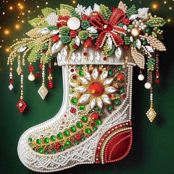 Christmas Sock 5D Special Shape Diamond Art Kits for Beginners, Christmas Winter Theme Diamonds Painting Kits for Adults,DIY Crystal Rhinestones Diamond Paintings for Home Wall Decor 12×12Inch