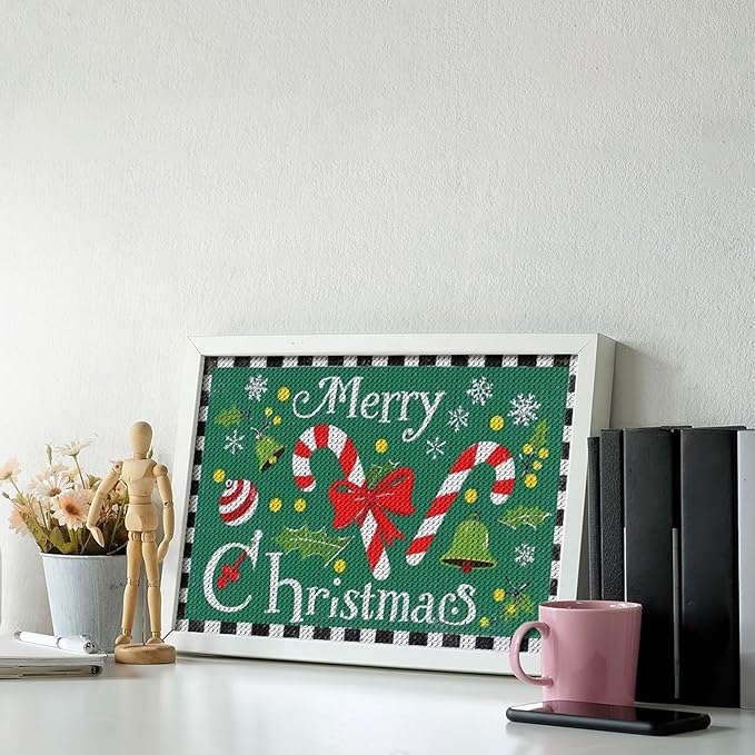 AIVKIEJK Diamond Painting Kits for Adults - Festive Merry Christmas Red Bow, Candy Cane & Bell Painting DIY 5D Full Drill Diamond Dots Paintings with Diamonds Gem Art and Crafts Home Decor 8"x12"