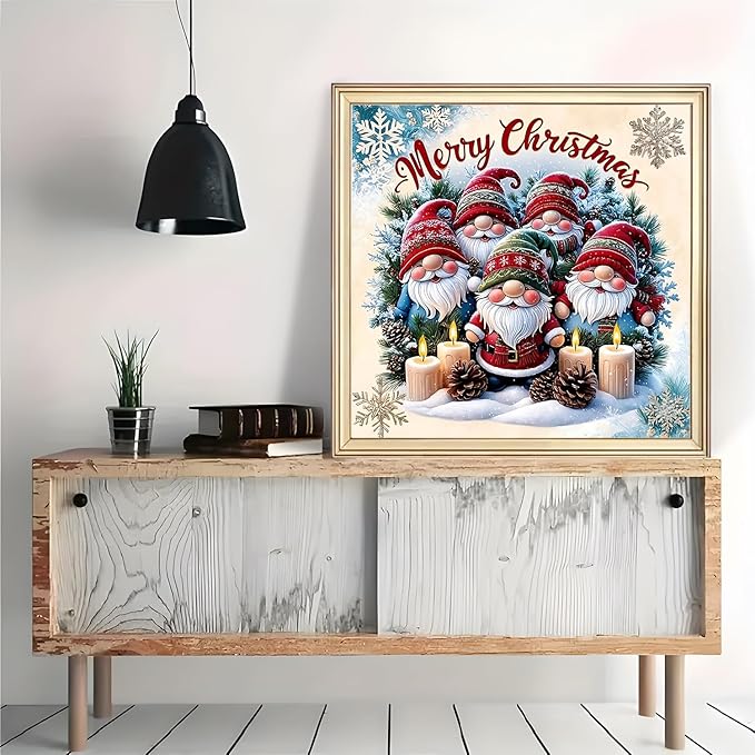 Christmas Gnome Candle Diamond Art Painting Kits for Adults, Winter Diamond Painting Kits for Adults Beginners, 5D DIY Full Drill Diamond Dot Gem Art Kits for Adult, Home Wall Decor 13.8x13.8 Inch