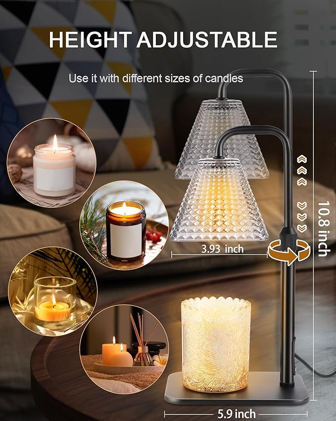 Candle Warmer Lamp with Timer Dimmer - Valentine's Day Birthday Gifts for Women Mom White Elephant Gifts Home Room Decor, Adjustable Height Wax Melt Warmer Lamp for Scented Jar Candles with 2 Bulbs