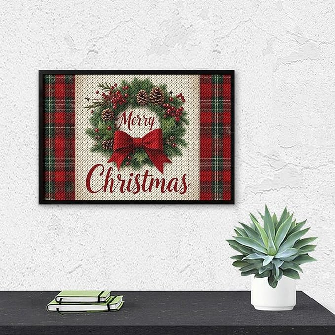 AIVKIEJK Diamond Painting Kits for Adults - Merry Christmas Red Bow & Pine Cones Painting DIY 5D Full Drill Diamond Dots Paintings with Diamonds Gem Art and Crafts Home Decor 8"x12"
