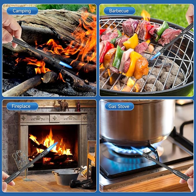 Flame bird 2 Pack Flexible Multi-Purpose Lighter, Long Butane Torch Lighter USB Rechargeable Electric Lighter for Candles BBQ Grill Fireplace Kitchen Camping (NOT PREFILLED)