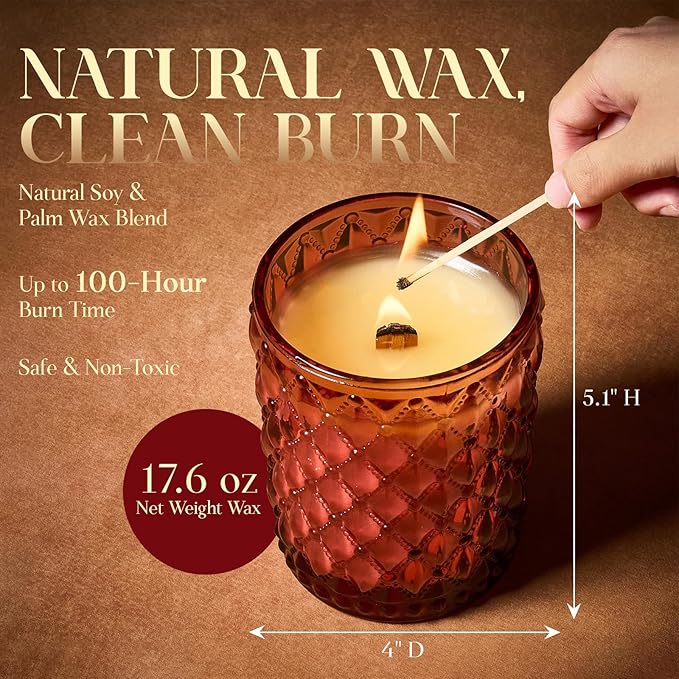 M&SENSE Dark Rose & Amber Scented Candle | 17.64OZ, 100-Hour Burn | Natural Non-Toxic Soy Wax | Long-Lasting for Mood Healing and Gifting | for Bathroom, Kitchen, Office