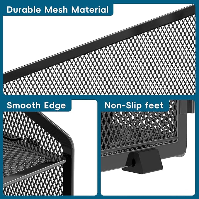 Desk File Organizer, Paper Organizer with 4 Letter Trays and 2 Vertical Upright Sections, Desk Organizers and Accessories for Office, School, Home, Black