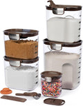 ProKeeper+ Airtight Food Storage Container Set – Clear Plastic Flour and Sugar Canister Set with Magnetic Accessories for Kitchen Organization (Brown, 9-Piece)
