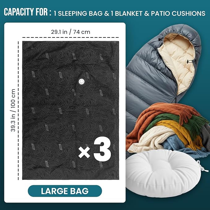 TAILI Outdoor Vacuum Storage Bags 3 Pack, Travel Compression Bags (39x29 inch), Tear-Proof Vacuum Seal for Camping, Cushion, Clothing, Waterproof, Wearproof, Punctureproof