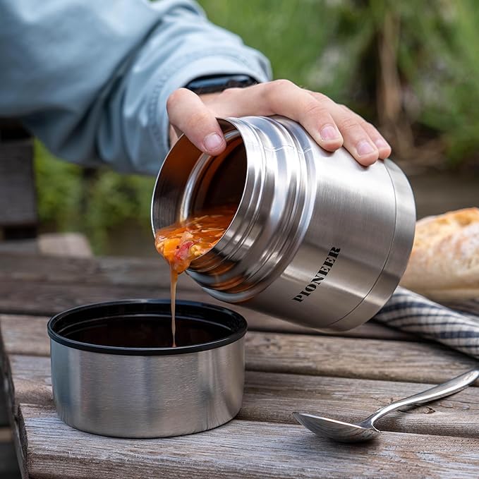 Grunwerg Pioneer Vacuum Insulated Leakproof Soup/Food Flask, 8 Hours Hot 24 Hours Cold, Stainless Steel, 1000 ml