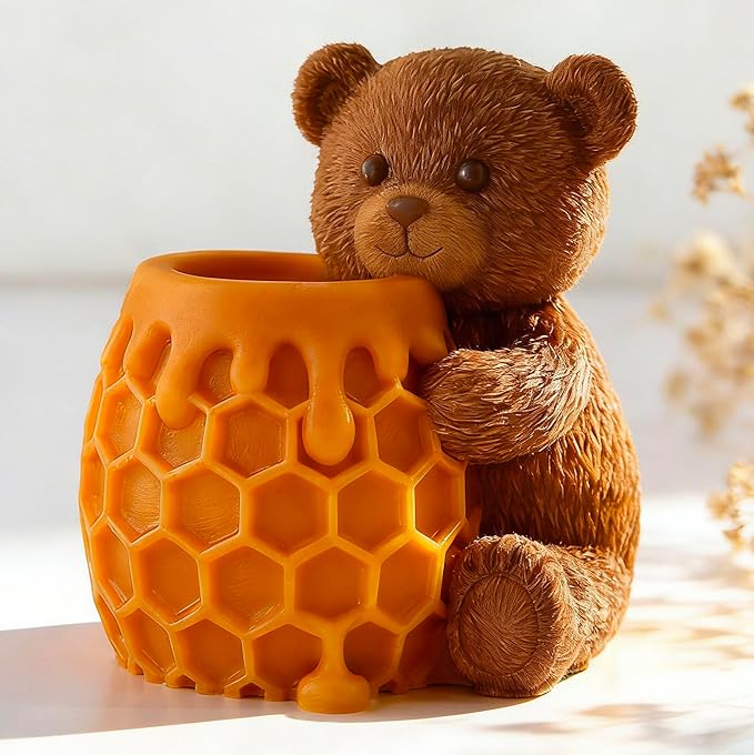 Honeycomb Bear Cylinder Candle & Resin Mold - Resin Casting Silicone Molds for Home Decor & Candle Making Wave Spiral Mold