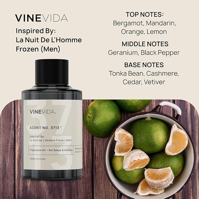 VINEVIDA [4 Oz] Inspired by: La Nuit de L'Homme Frozen (Men); Fragrance Oil for Candle Making and Soap Making - Premium Candle Scents for Soy Candles