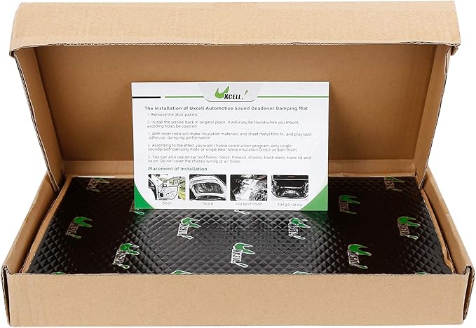 uxcell 17pcs 80mil 18sqft Car Sound Deadener Heat Insulation Mat Butyl Pad Damping Self Adhesive Deadening Material Door Roof Floor Sound Barrier Black