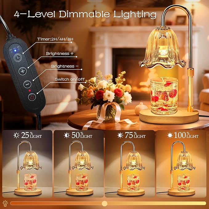 Banbanda Electric Candle Warmer Lamp with Timer: Adjustable Height & Brightness, Wax Warmer for Scented Wax with 2 Bulbs, Ideal for Home Decor