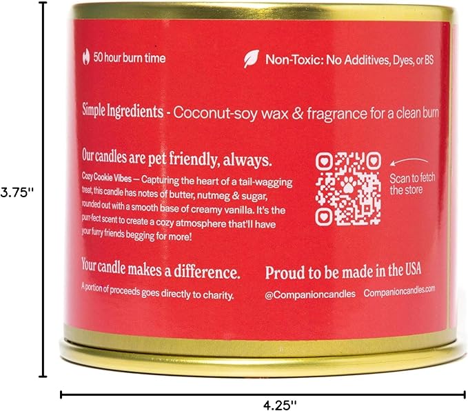 Companion Candles Celebrate the Season Pet-Friendly Scented Candle – Cookie Butter, Brown Sugar & Vanilla Fragrance - Coconut Soy Wax Candle with Wooden Wick, 50-Hour Burn Time, Made in USA, 11.8 oz