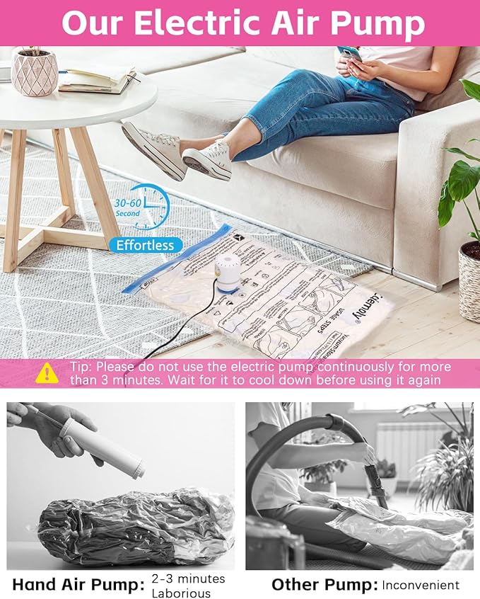 Colemoly Vacuum Storage Bags with Electric Air Pump 12 Pack Space Saver Vacuum Seal Bags for Clothing, Travel Essentials, Storage and Organization, Moving Supplies(4 Jumbo/ 4 Large/ 4 Medium)