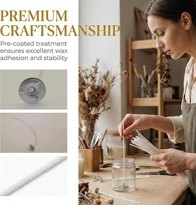 100 Pieces of Cotton Wick with Clips are Used as the Wick for Making Candles They can be Used for Making Soy Wax Paraffin Wax and Beeswax Candles (6 inches)