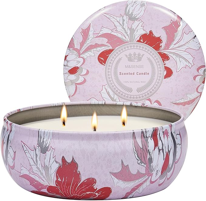 M&SENSE Strawberry Poundcake Scented Candles 12 oz, Large 3 Wick Soy Tin Candle, Over 40 Hour Burning Time, 100% Natural Vegan Wax Relaxing Aromatherapy Aesthetic Candle Gift for Women Men