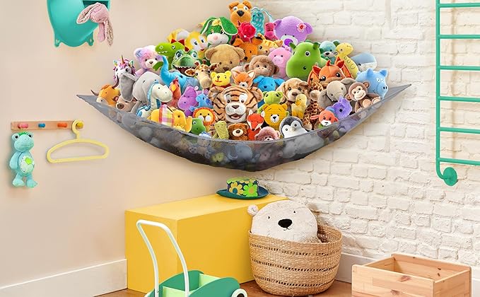 Simple Houseware 2 Pack Stuffed Animal Toy Hammock Net, Corner Wall Storage for Kids Room, Gray