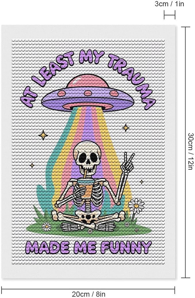 KIVJMSIDJA Skull Skeleton “At Least My Trauma Made Me Funny” Diamond Art Kits for Adults for Beginners, 5D Full Diamond Art Paint 8"x12"