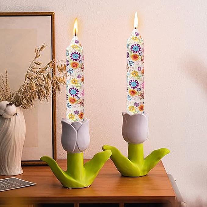 7 inch Short Candle Floral Candle Sticks Printed Candlestick Handmade Unscented Taper Candle 4 Pack Sunflower Tapered Candles for Home Dinner Wedding Holiday