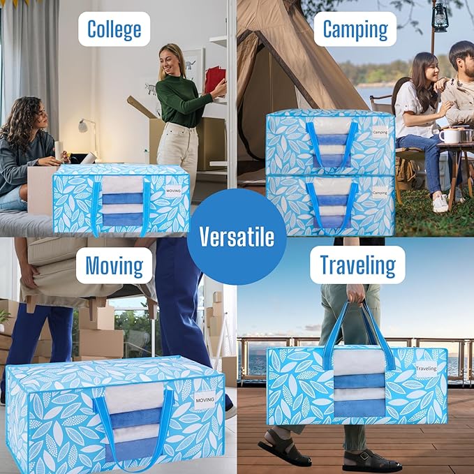 VENO 6 Pack Heavy Duty Moving Bags, Storage Bins with Lids, Transparent Window Design, Alternative to Moving Boxes, Storage Bags for Clothes, Blankets, Comforters (Spring Breeze, 6 Pack)
