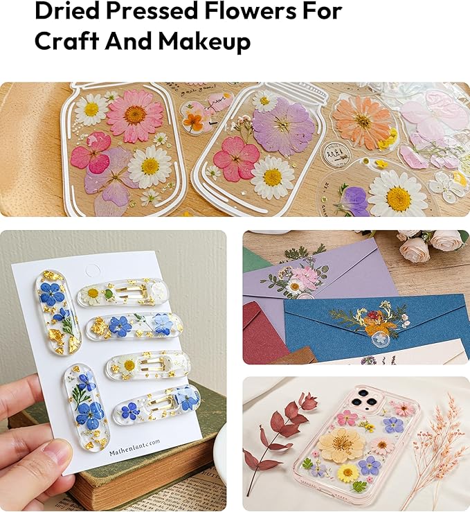 Dried Flowers, Resiners 100Pcs Pressed Flowers for Craft Real Natural Dried Flowers Dry Leaves Kit for DIY Making Crafts Resin Soap Candle Scrapbook Supplies Card Making Jewelry