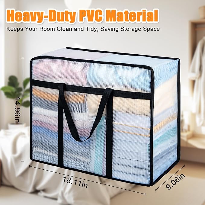 4 Pack Clear Blanket Storage Bags, Plastic Comforter Clothes Storage Bags Underded Moving Bags Closet Organizers and Storage Zippered Sturdy Handle for Bedding, Clothes, Linen, Toys, Quilt, Duvet 40L