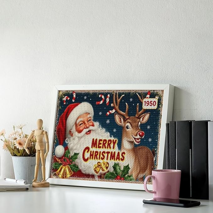 AIVKIEJK Diamond Painting Kits for Adults - Christmas 1950 Santa Claus and Deer Painting DIY 5D Full Drill Diamond Dots Paintings with Diamonds Gem Art and Crafts Home Decor 12"x16"