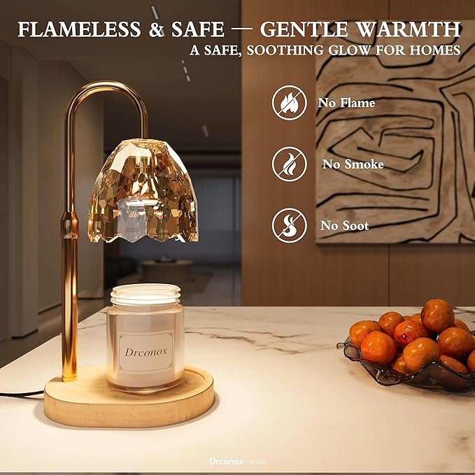 Candle Warmer Lamp with Timer Dimmable, Adjustable Height Wax Melt Warmer for Jar Candles, Birthday Gifts for Women, House Warming Gifts New Home Decor with 2 Bulbs, Amber