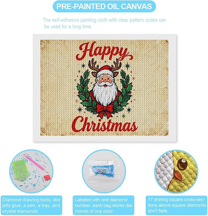 AIVKIEJK Diamond Painting Kits for Adults - Christmas Santa Claus Holly Berries & Snowflakes Painting DIY 5D Full Drill Diamond Dots Paintings with Diamonds Gem Art and Crafts Home Decor 12"x16"