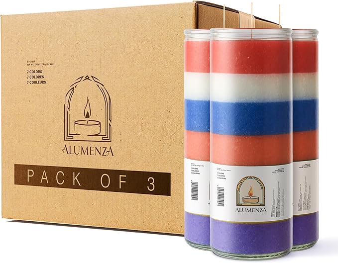 3 Pack 7 Color 7 Day Candles in Glass Jar – Paraffin Wax, Clean Burning Unscented | Large & Tall Devotional Prayer Pillar Candles for Home, Memorial, Spells, Long Lasting