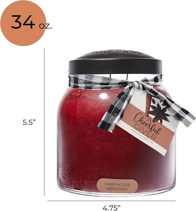 A Cheerful Giver — Farm House Memories - 34oz Papa Scented Candle Jar with Lid - Keepers of the Light - 155 Hours of Burn Time, Gift for Women, Red