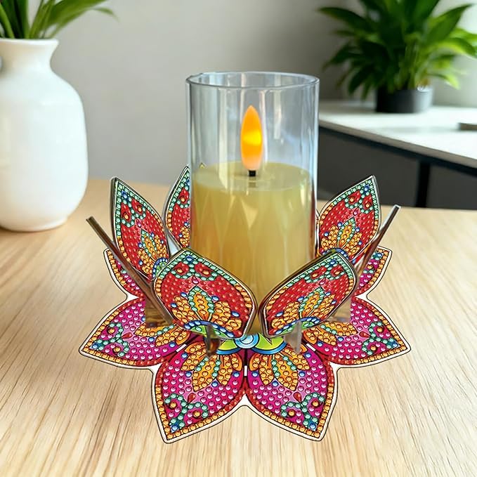 5D DIY Diamond Art Painting PVC Flower Candle Holders Tealight/Tea Light/Votive Candle Holder, for Table Centerpiece Home Décor Party Wedding Dinning-Flower-6