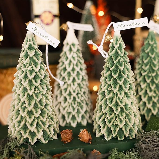 2 Pcs 3D Christmas Tree Shape Candle Molds, Pine Tree Shape for DIY Candle Making, Holiday Crafts, Soap Molding, Resin Casting